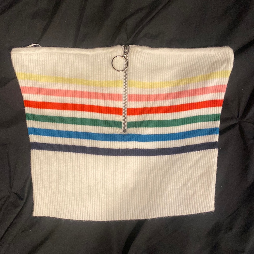 Kendall & Kylie White and Rainbow Stripped Tube Top With Zipper